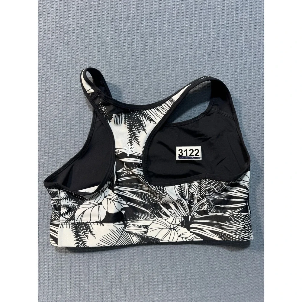 Medley Swim Bra Womens XS Black White Tropical Print Racerback Bikini Top